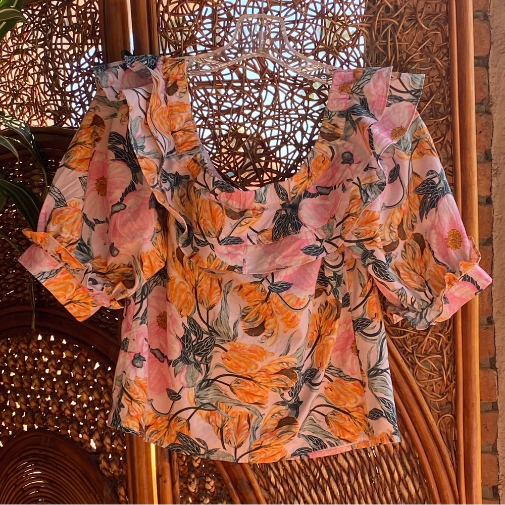 Anthropologie Pink and Orange Floral Blouse